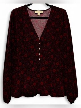 Michael Kors Burgundy Floral V-Neck